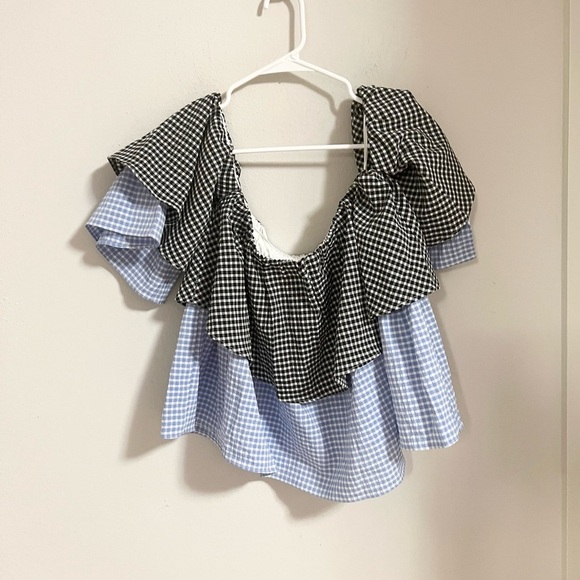 Pomander Place x Tuckernuck Off the Shoulder gingham Tiered Teddy Top - Picture 8 of 8